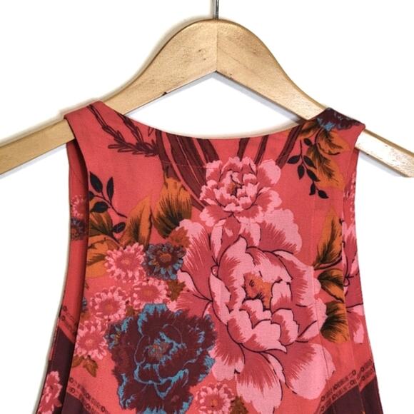 Free People Floral Scoop Neck Sleeveless Side Tie Pink Tank Top Size XS - Picture 9 of 16